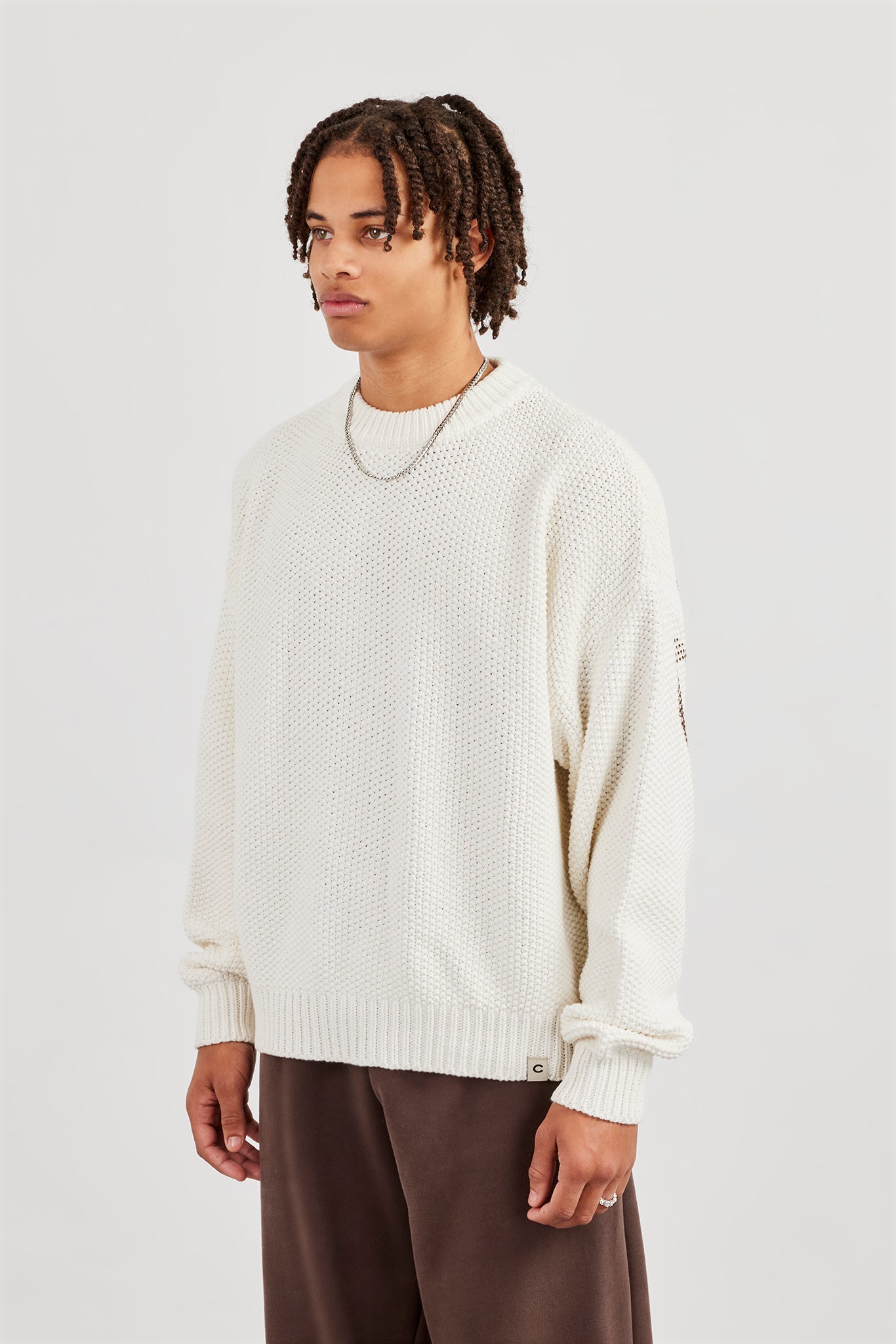 Textured Knit Printed Sweatshirt - Off White
